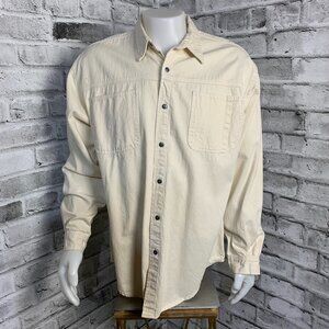 Vintage Denim Casual Button Down Shirt Shacket Mens XL Cream Western Safari 90s